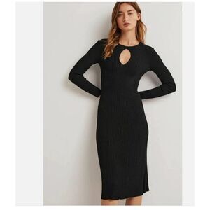 Boden Women Sweater Dress UK 14R US 10R Black Ribbed Knit Keyhole Neck D0436 NWT